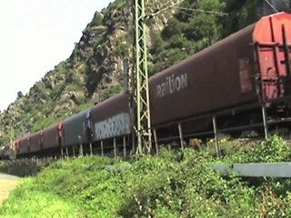 Züge nördlich des Roßstein Tunnels, Railpool ERS BR185, 3x Railion BR185, ICE-T, BR151, BR429