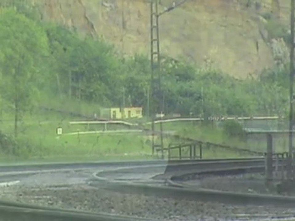 Eisenbahnverkehr am Rhein bei den Südportalen der Loreley Tunnel, BR140, BR185, Class 66, 3x BR143