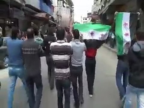 فري برس حماة المحتلة مظاهرة في شارع المرابط وسط المدينة 14 3 2012