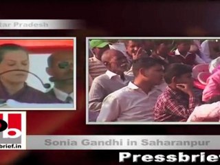 Sonia Gandhi speaks at an election rally in Saharanpur as part of her campaign for Congress