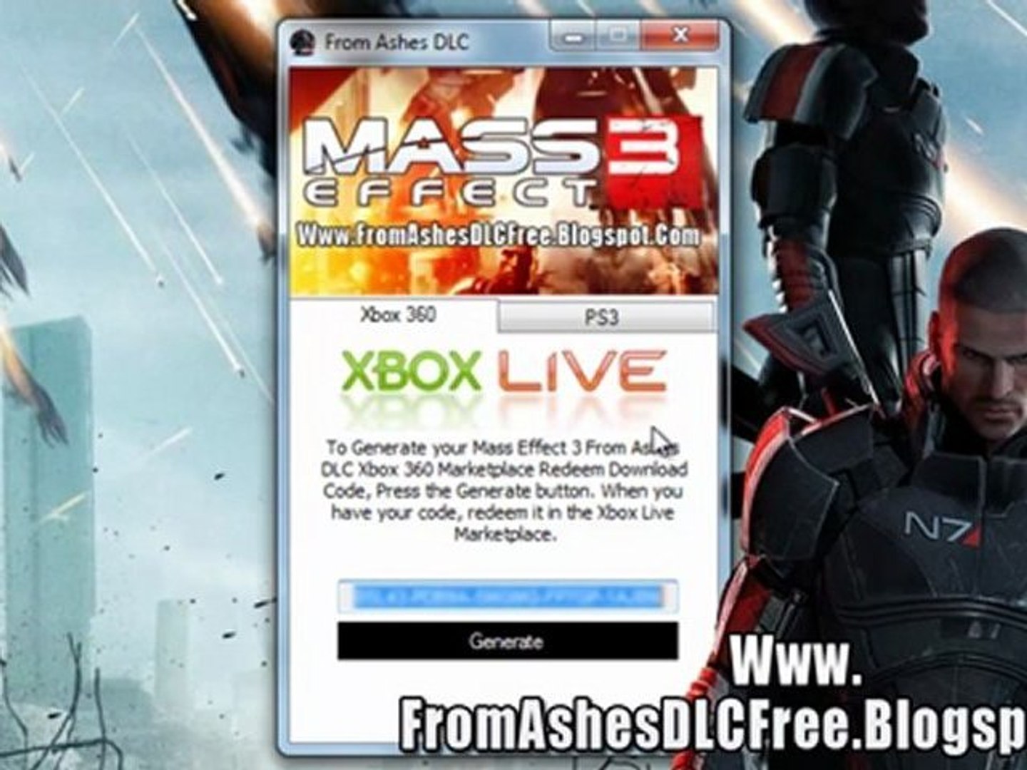 Mass Effect 3 From Ashes DLC Codes - Free - Xbox 360 - PS3 - Video.