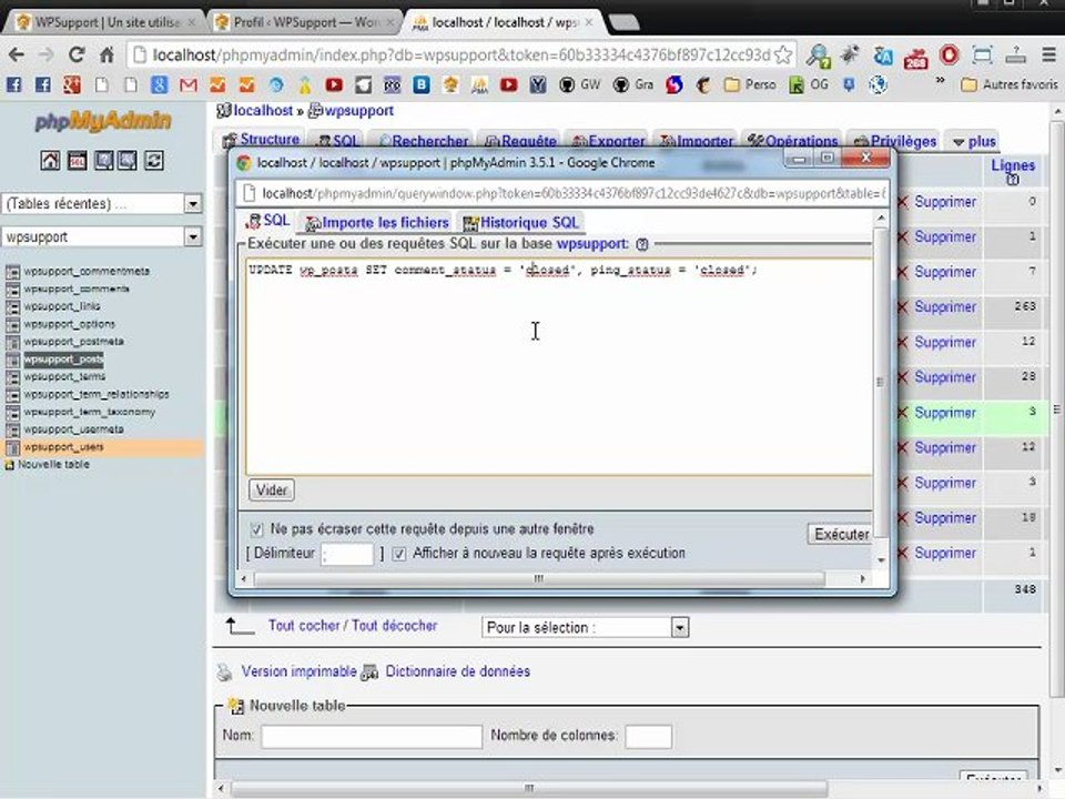 Requêtes SQL wordpress commentaires et admin
