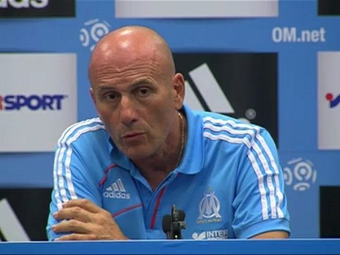 Conférence de presse Olympique de Marseille - Evian TG FC : Elie BAUP (OM) - Pascal DUPRAZ (ETG) - saison 2012/2013