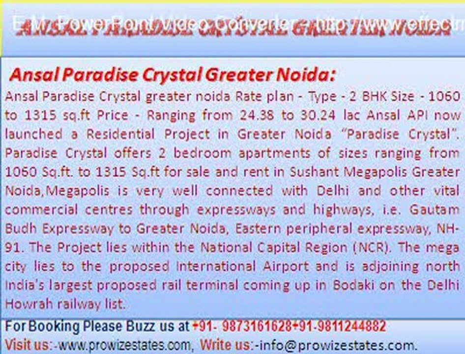 Ansal Paradise Crystal Greater Noida ** 91 9873161628**Greater Noida
