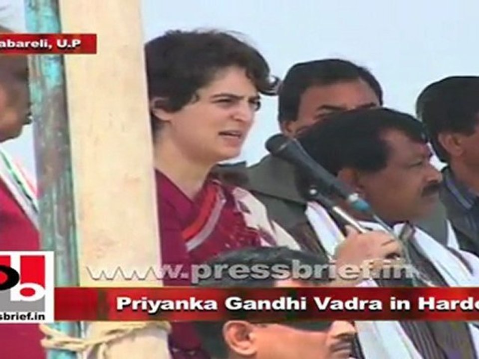 Priyanka Gandhi Vadra in Hardoi (Raebareli) speaks at an election meeting