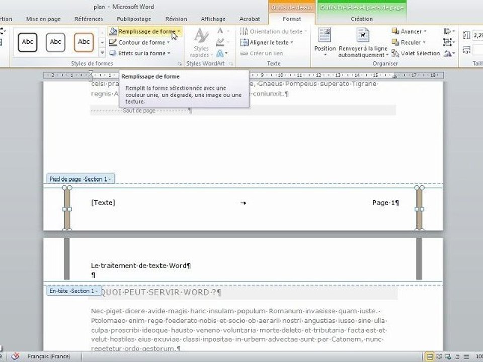 Microsoft Word 2010 : La numérotation des pages