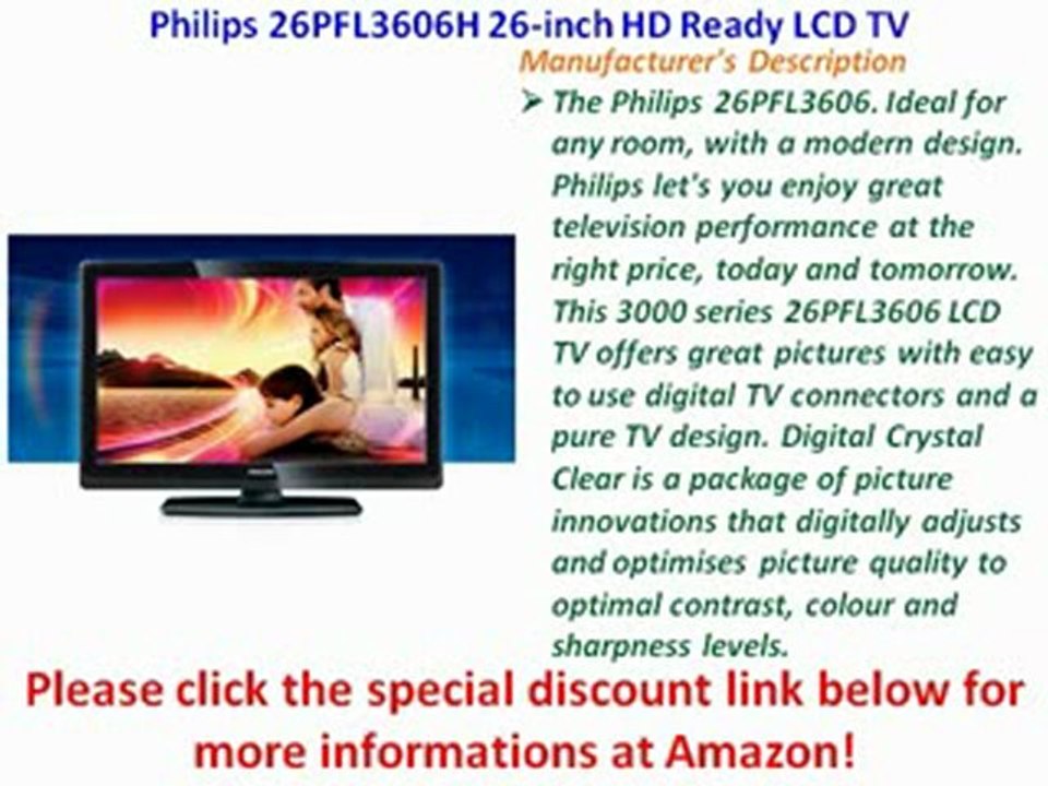 Philips 26PFL3606H/12 66 cm (26 Zoll) LCD-Fernseher (HD-Ready, 50 Hz, DVB-T/C, CI+) schwarz