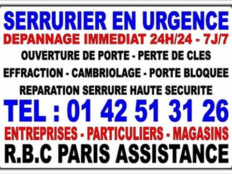 SERRURERIE SERRURIER EN URGENCE PARIS - 0142513126
