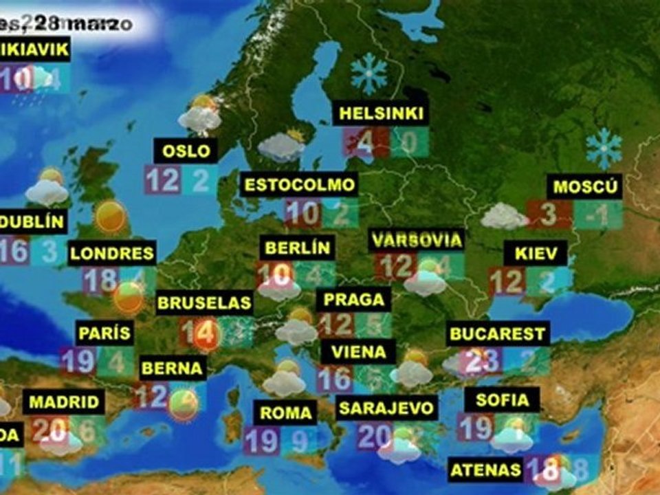 El tiempo en Europa, por países, previsión miércoles 28 y jueves 29  de marzo