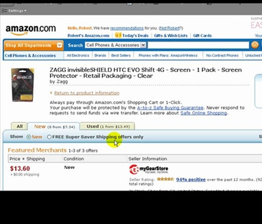 ZAGG invisibleSHIELD HTC Evo Shift Screen Protector