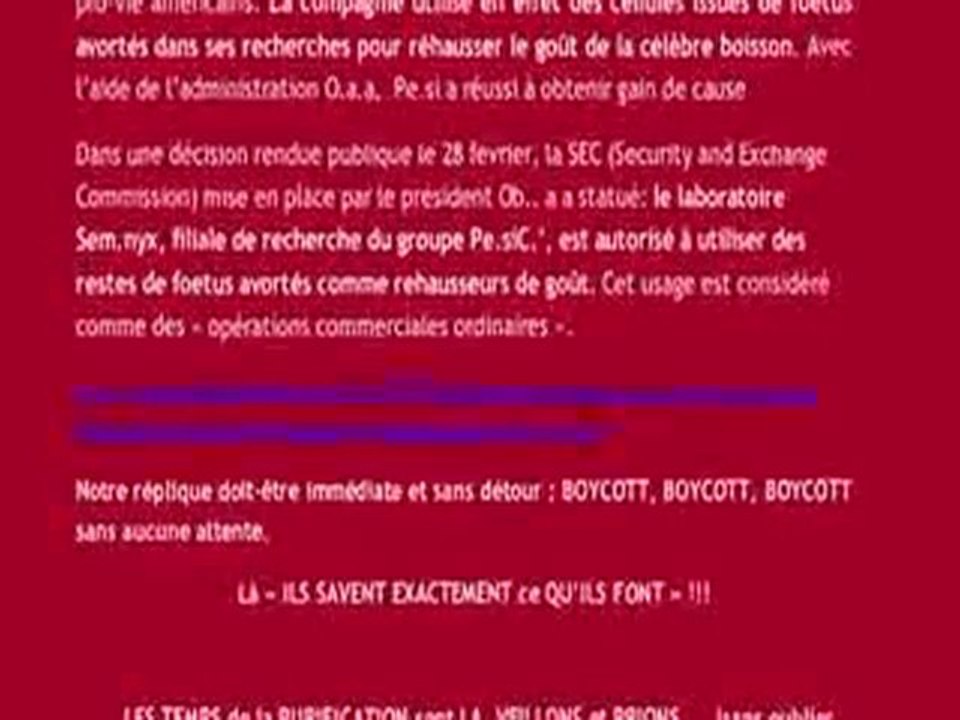 Boycottez Pepsi qui utilise des cellules de foetus avortés !!!