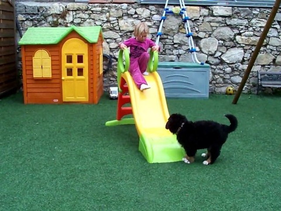 Nina et Hutch joue au toboggan