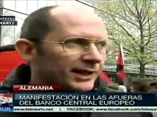 Manifestación en las afueras del Banco  Central Europeo