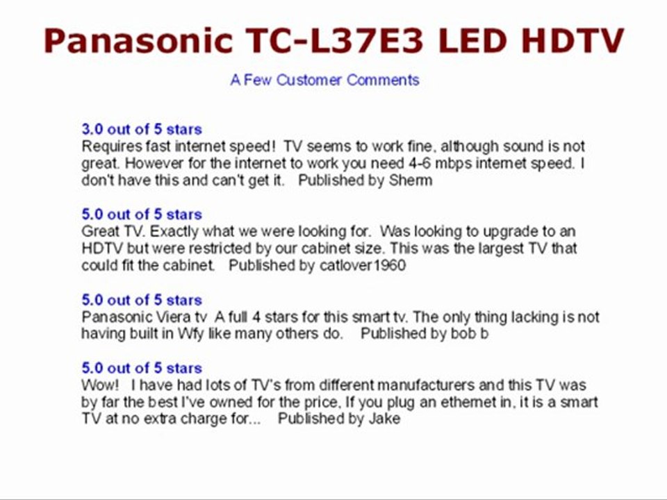 Panasonic TC-L37E3 LED HDTV - Review of “Panasonic TC-L37E3 LED HDTV”