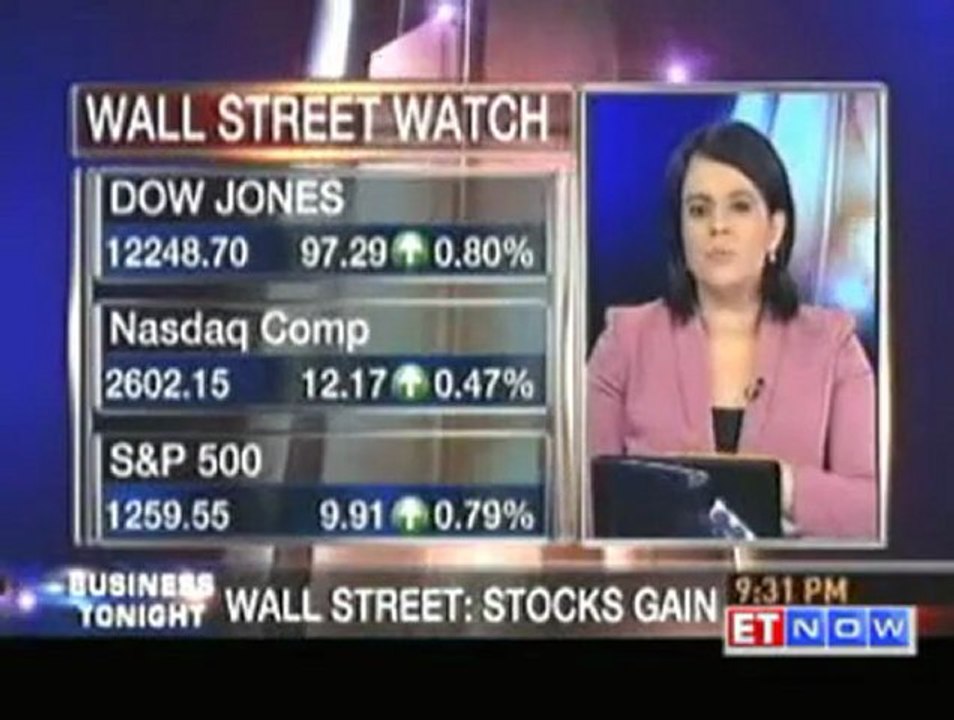 Wall Street gains on data while Amazon drags Nasdaq