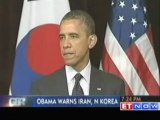 Obama warns Iran and North Korea over nuclear programs