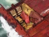 Stern of cargo ship Rena sinks in rough seas