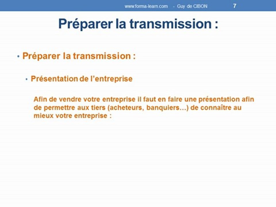 Préparer la transmission de votre entreprise  - www.forma-learn.com