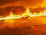 Tanker truck burns on highway