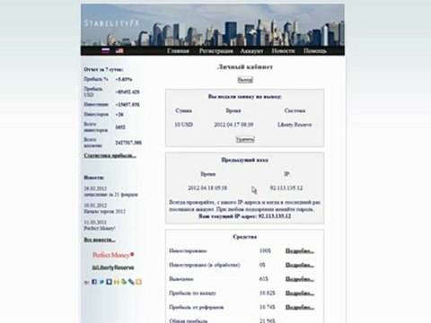 Отчет по инвестициий по 6.04.2012 с компанией StabilityFX