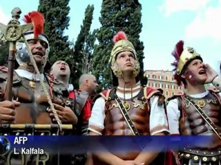 Roman 'centurions' scale Colosseum in protest