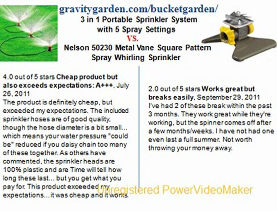 3 in 1 Portable Spribkler System with 5 Spray Settingsvs Nelson 50230 Metal Vane Square Pattern Spray Whirling Sprinkler