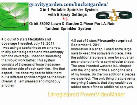 3 in 1 Portable Sprinkler System with 5 Spray Settings vs Orbit 58092 3-Piece Port-A-Rain Tandem Sprinkler System