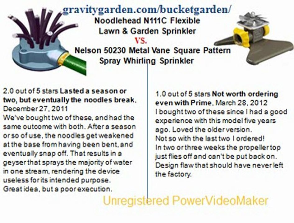 Noodlehead N111C Flexible Lawn & Garden Sprinkler vs Nelson 50230 Metal Vane Square Pattern Spray Whirling Sprinkler