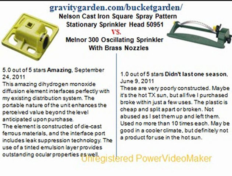 Nelson Cast Iron Square Spray Pattern Stationary Sprinkler Head 50951 vs.Melnor 300 Oscillating Sprinkler With Brass Nozzles