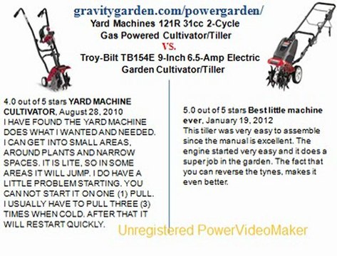 Yard Machines 121R 31cc 2-Cycle Gas Powered Cultivator Tiller (Lawn & Patio) VS.Troy-Bilt TB154E 9-Inch 6.5-Amp Electric Garden Cultivator Tiller (Lawn & Patio)