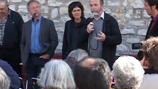 Eric Doulcier, sa suppléante Geneviève Blanc et  les viticulteurs de Quissac recoivent José Bové le 11 avril 2012