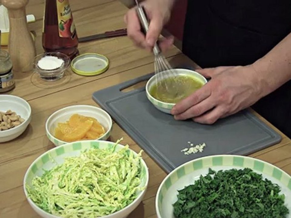 Kale and savoy cabbage salad with sesame dressing
