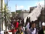 فري برس ادلب حزانو مظاهرة فوق الانقاض نصرة لحلب15 4 2012 Idlib
