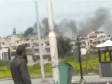 فري برس حمص الصامدة خرق هدنة عنان الدخان  قصف عصابات الأسد يملاء سماء حمص 14 4 2012 Homs