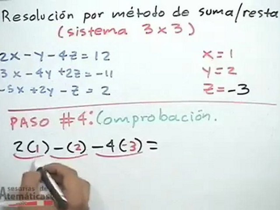 Ecuaciones simultáneas lineales 3x3: método de suma y resta