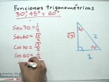 Valores para las funciones trigonométricas de 30, 45 y 60 grados