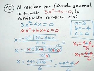 Ejercicio de sustituir valores en la formula general