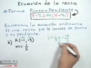 Ecuación de recta conociendo un punto y su pendiente (forma punto - pendiente)