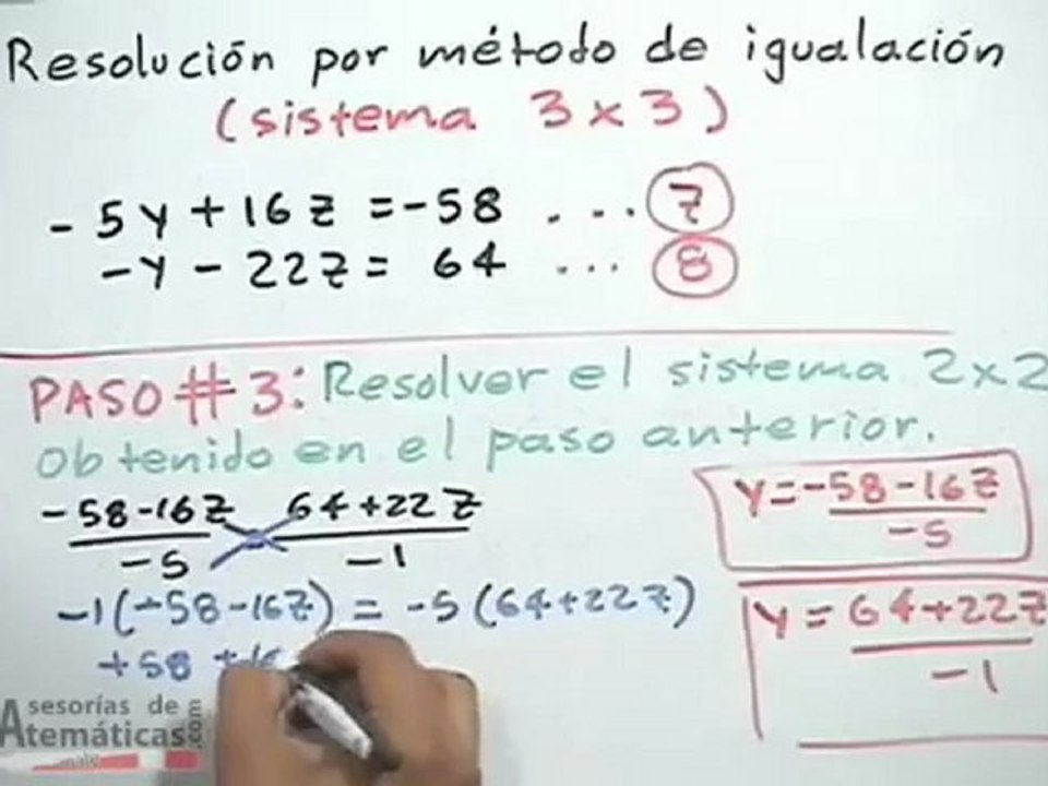Sistemas de ecuaciones lineales 3x3: método de igualación ( P1)