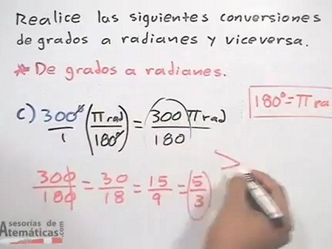 Ejercicios de conversiones entre grados a radianes