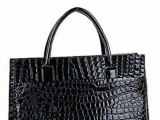 Chic Black MAXX Crocodile Print PU Patent Leather Office Tote Top Handle Satchel Handbag Briefcase Purse