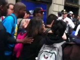NYPD shoves someone and then arrests the person.
