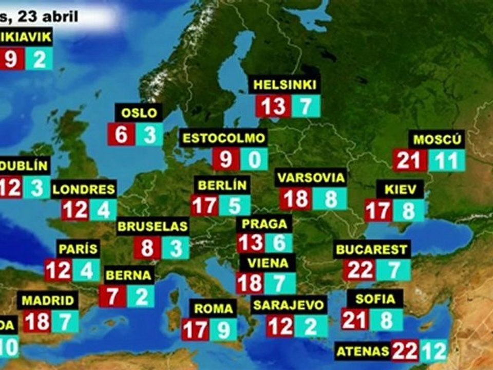 El tiempo en Europa, por países, previsión lunes 23 y martes 24  de abril