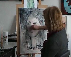 Portrait bleu, par Joëlle Troussier (peinture à l'acrylique et au couteau)