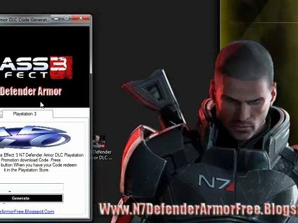 Mass Effect 3 N7 Defender Armor Free Redeem Code PS3+xbox360
