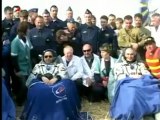 Soyuz space capsule parachutes to Earth