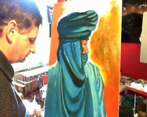 Démonstration peinture sur toile.