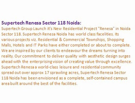 Supertech Group Noida ## Supertech Renesa 9899606065 Supertech Renesa Sector 118 Noida %% supertech renesa rate