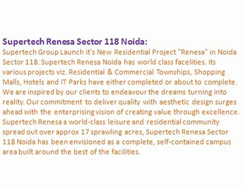 Supertech Group Noida ## Supertech Renesa 9899606065 Supertech Renesa Sector 118 Noida %% supertech renesa rate