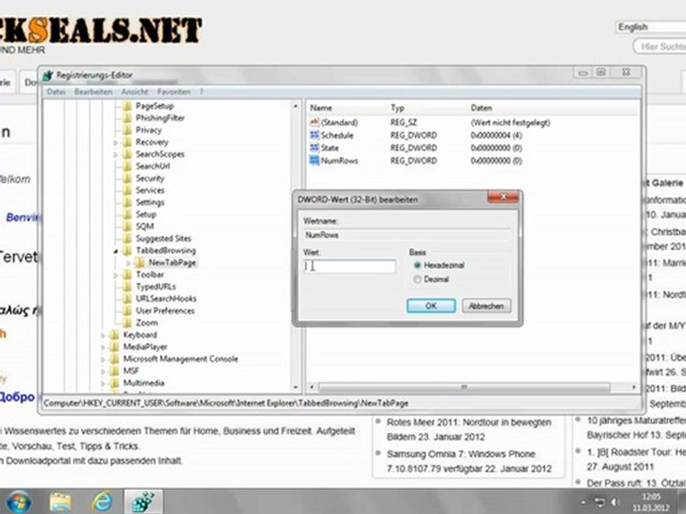 Internet Explorer 9 about-tabs Zeilen erhöhen
